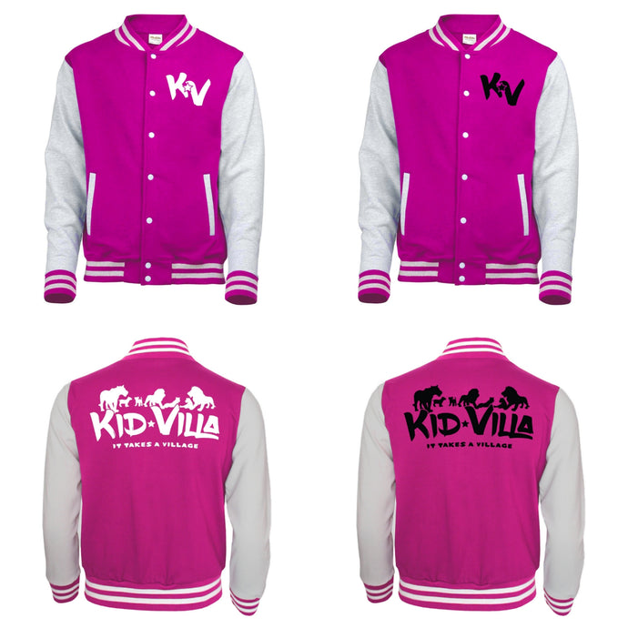 Kid Villa | Youth Letterman Jacket | Hot Pink/Heather Gray