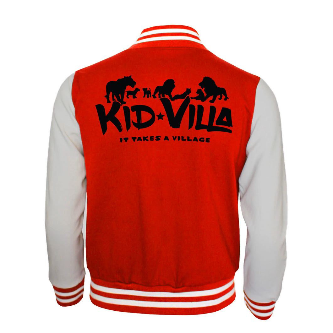 Kid Villa | Youth Letterman Jacket | Fire Red/Heather Gray